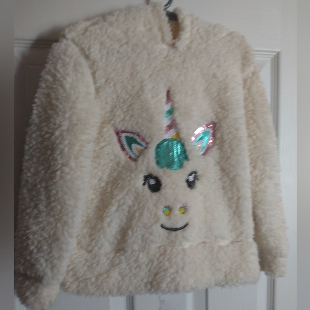 Girl's White Sherpa Hoodie Small Size 4  (New )